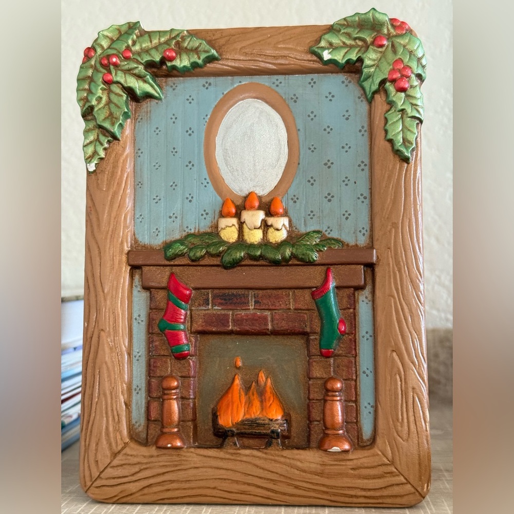 Vintage Festive Holiday Fireplace Ceramic Decor with Holly Accents - Picture 4 of 11